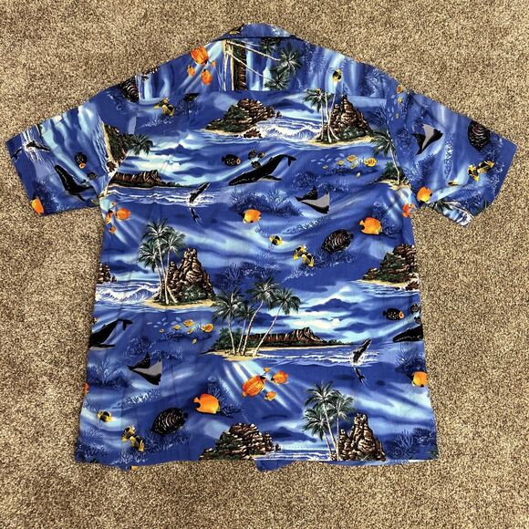Styled BY RJC Hawaiian Shirt Men L Surf, Fish, Wales, Ocean 100% Cotton Blue - Picture 4 of 5